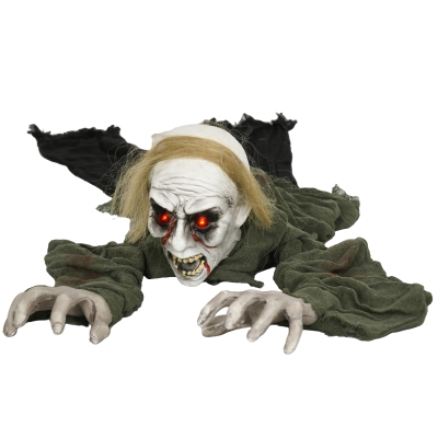 HOMCOM Halloweendekoration, kriechender Zombie, aktiviert durch Berührung/Geräusche, leuchtende Augen