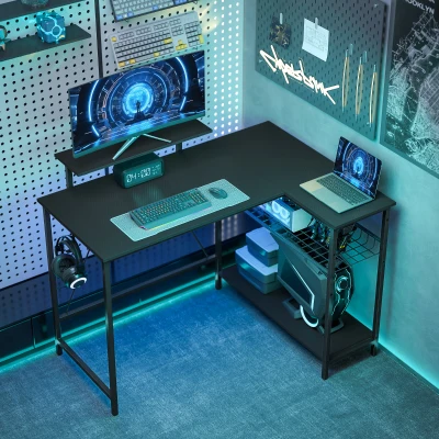 HOMCOM Bureau Gaming d'Angle Réversible Noir 114,5x82x91,5cm