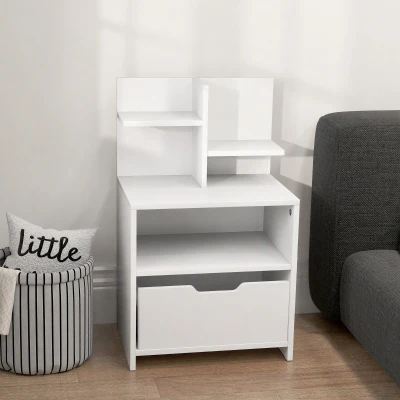 HOMCOM Table de Chevet Blanc avec Tiroir et Rangement Bois