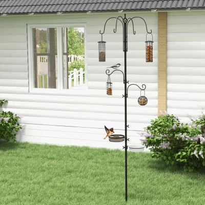 PawHut Vogel Futterstation 226 cm Vogelfutterstation mit 6 Haken, 4 hängenden Futterspendern Erdspieß, Freistehend