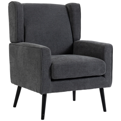 HOMCOM Poltrona para Quarto em Chenille Estilo Moderno de Meados do Século com Pernas em Madeira de Seringueira, Cinza Escuro