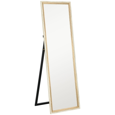HOMCOM Ganzkörperspiegel, MDF-Rahmen, splitterfreie Folie, 162,6 x 53,3 cm, Naturholz