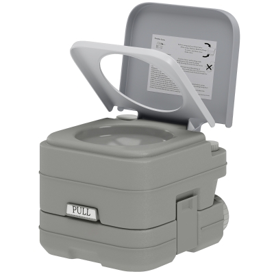 HOMCOM Sanita Portátil WC Portátil com 2 Depósitos de 10L Suporta até 200 kg Sanita para Exterior Campismo 36x42x30 cm Cinzento