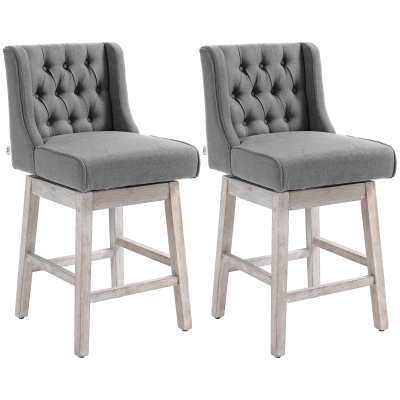 HOMCOM Conjunto de 2 Bancos de Bar com Encosto Giratórios 180° Bancos Altos de Cozinha com Apoio para Pés  45,7x57,2x101 cm Cinzento