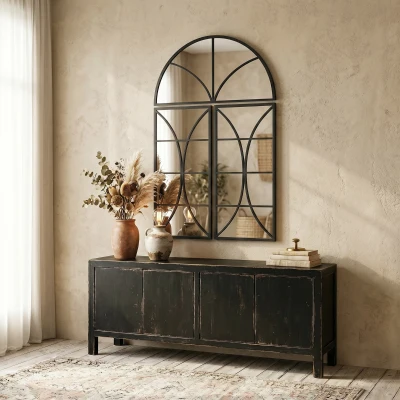 HOMCOM Miroir Mural Arqué 80x120cm Lot de 3 Métal Noir