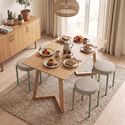 HOMCOM Set de 4 taburete empilabile rotunde cu șezut căptușit, fără spătar, economisitor de spațiu, 45 x 45 x 47,5 cm, Maro deschis