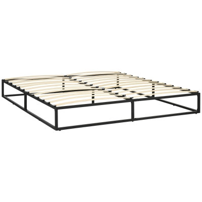 HOMCOM Estrutura de Cama de Aço Altura 25 cm Estrado de Cama para Colchão 180x200 cm com Ripas de Madeira para 1-2 Pessoas Preto