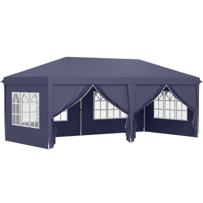 Outsunny Faltpavillon 6 x 3 m, abnehmbare Seitenwände, große Fenster, Reißverschlusstüren, Stahlrahmen, Blau