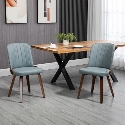 HOMCOM Conjunto de 2 Cadeiras de Sala de Jantar Modernas com Assentos Estofados em PU e Pés de Madeira 47,5x55x85cm Cinza e Madeira