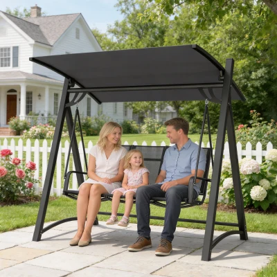 Outsunny Baloiço de Jardim de 3 Lugares com Teto Ajustável UPF50+ Assento Transpirável e Estrutura em Metal 188x130x183 cm Cinza