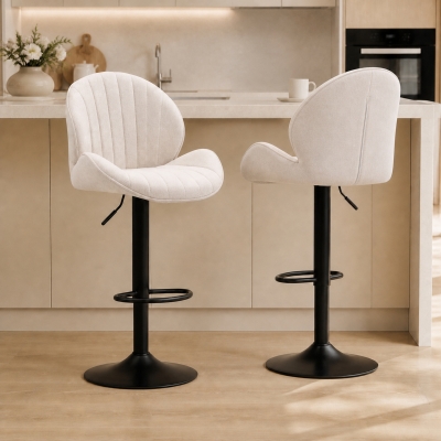 HOMCOM Conjunto de 2 Bancos de Bar Giratórios com Altura Ajustável 62-83 cm, Revestidos em Chenille, com Encosto e Apoio para os Pés, Bege
