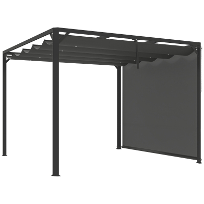Outsunny Pérgola de Jardim de Alumínio 3x3 m com Teto Retrátil e Lateral Enrolável UPF30+ Pérgola para Exterior Cinzento