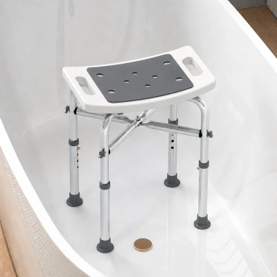 HOMCOM Tabouret de Douche Réglable Aluminium Gris Antidérapant