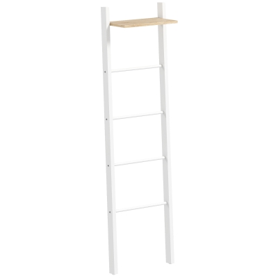 HOMCOM Toalheiro de Escada com Prateleira Superior e 4 Barras Suporte de Toalhas para Encostar na Parede  43x20x151 cm Branco e Carvalho