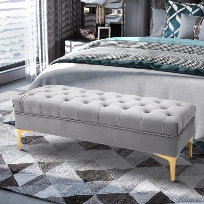 HOMCOM Banco de Pé de Cama com Assento Acolchoado e Pés Metálicos Banco para Entrada Corredor Capacidade 120 kg 118x45x42 cm Cinza