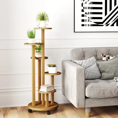 Outsunny Support Plantes Bambou 5 Niveaux Naturel