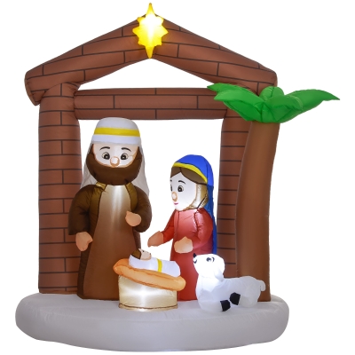 Outsunny Presépio Insuflável de Natal Decoração Insuflável Natalícia com Luzes LED e Insuflador para Exterior 150x90x185 cm Multicor
