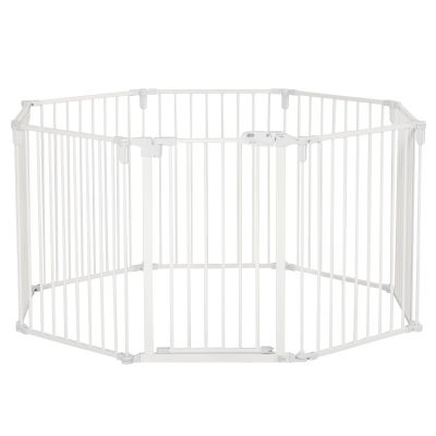 PawHut Welpenauslauf 8-teilig, faltbar 60 x 76 cm Welpenlaufstall mit Tür, Hundegitter für kleine, mittelgroße Hunde, Freigehege für Tür, Kamin, Treppe, Weiß