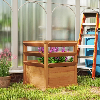 Outsunny Hochbeet Pflanzkasten mit Rankgitter, Spalier Pflanzkübel Blumenkasten Holz 65 x 65 x 60 cm Karamellbraun