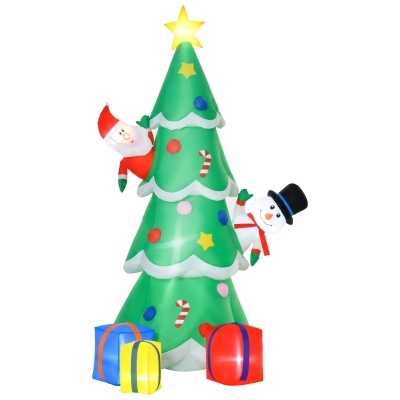 HOMCOM 210 cm Aufblasbarer Weihnachtsbaum mit Weihnachtsmann Schneemann und Geschenkbox Weihnachtsdeko mit LED Selbstaufblasend für Außen Innen Garten Hof Party Dekoration