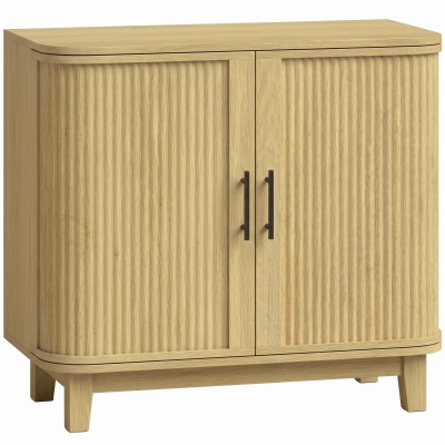 HOMCOM Sideboard Cabinet Oak 80cm Curved Doors Adjustable Shelf