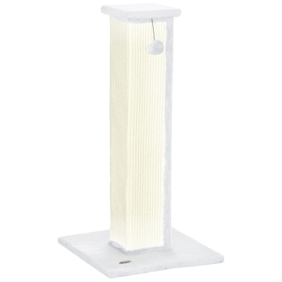 PawHut Poste Arranhador para Gatos 81 cm com Sisal e Bola Suspensa, 41x41x81 cm, Branco