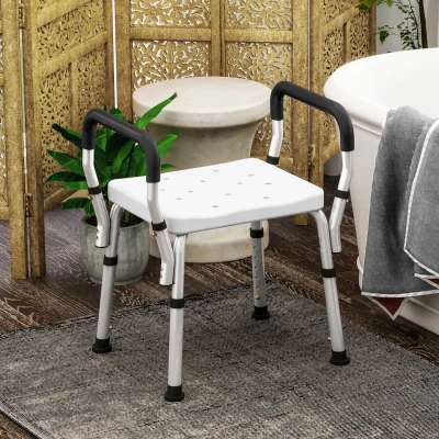 HOMCOM Tabouret Douche Handicapés Hauteur Réglable Blanc