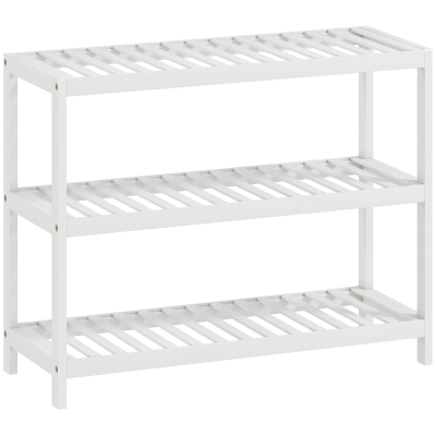 HOMCOM 3-stufiges Bambusregal, Schuhregal, Aufbewahrungsregal, lackierte Oberfläche, Weiß