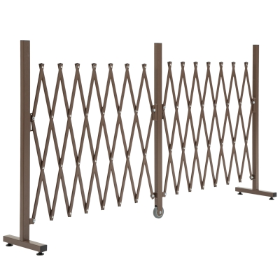 Outsunny Cerca de Jardim de Liga de Alumínio Vedação Metálica Extensível com Rodas para Decoração 405x31x103,5 cm Marrom Escuro