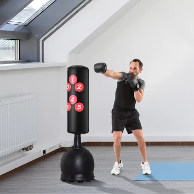 HOMCOM Boxsack Stehend 165cm Erwachsene Freistehender Heavy Duty Standboxsack mit Saugnapf-Basis Boxpartner Boxing Trainer Geeignet für Profis und Anfänger Schwarz