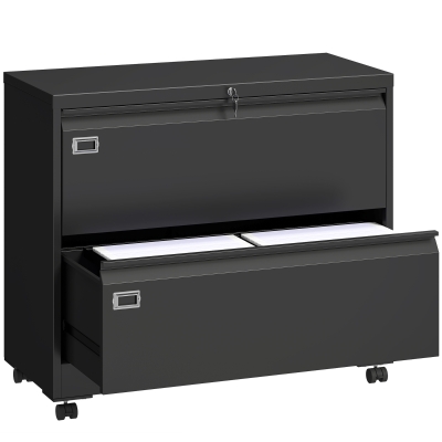 HOMCOM Rollcontainer mit 2 Schubladen abschließbar Aktenschrank mit verstellbarem Hängeregistratur 90 x 40 x 77,4 cm Schwarz