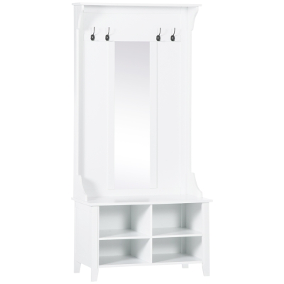 HOMCOM Garderobenständer mit Sitzbank Garderobenset Flurgaderobe 3-in-1 mit Schuhschrank Wandspiegel 4 Haken Weiß 80 x 40 x 170 cm