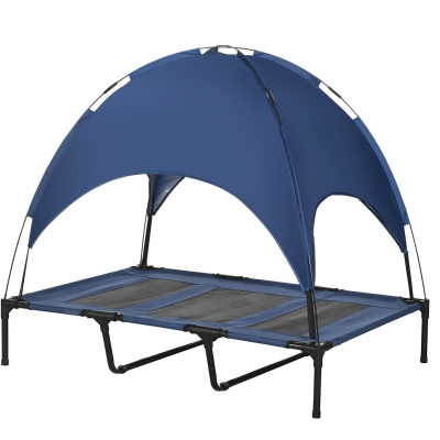 PawHut Outdoor-Hundeschlafplatz Wetterfestes Hundebett, mit Baldachin, klappbar, 122 x 92 x 108 cm, Blau + Schwarz