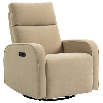 HOMCOM Poltrona Relax Reclinável Elétrica com Duplo Motor Giratória e Baloiço com Encosto de Cabeça Ajustável Portos USB e USB-C Bege
