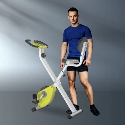HOMCOM Heimtrainer Fahrradtrainer klappbar Magnetisch Hometrainer Fahrrad mit LCD Monitor, 8 stufig einstellbarem Magnetwiderstand Räder, Leise Platzsparend Fitnessbikes für Zuhause Gelb+Weiß