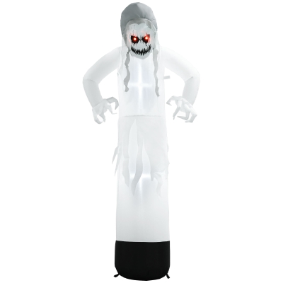 Outsunny Halloweendeko, Geisterhexe mit roten Augen, aufblasbar, LEDs, Outdoor-tauglich, 180 cm, Weiß