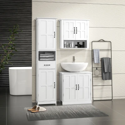 kleankin Conjunto Casa de Banho Inclui 1 Coluna para Casa de Banho 1 Móvel para Lavatório e 1 Armário de Parede Branco