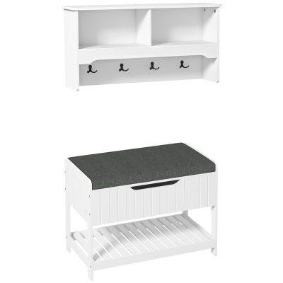 Mobilier cu Cuier de Perete și Bancă pentru Pantofi, Alb