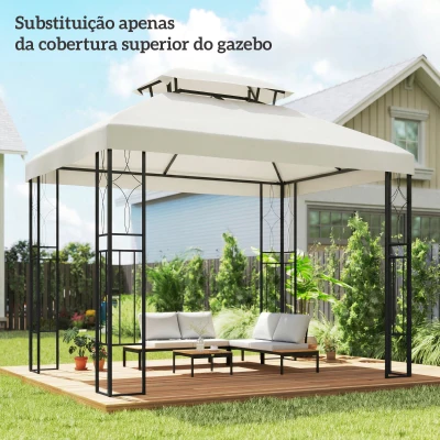Outsunny Toldo de Substituição 4x3 m com Teto Duplo Orifícios de Drenagem e Proteção UV Apenas Toldo NÃO Inclui Estrutura Creme