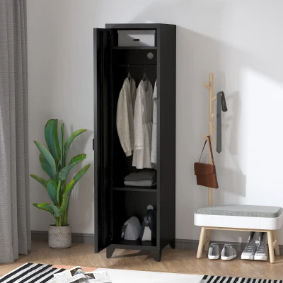 HOMCOM Armoire Métal Industriel 43x50x180cm Étagères/Tringle