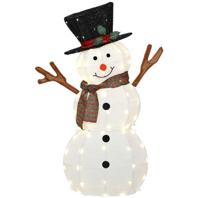 Outsunny Fröhliche Schneemann-Dekoration für Weihnachten, Außendekoration mit LED-Lichtern, Stahl, Polyester, Weiß+Schwarz