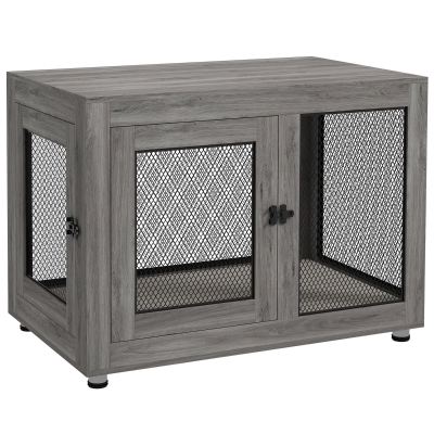 PawHut Hundebox, Welpenbox, mit Ablagefläche, wasserabweisendes Kissen, Stahlgitter, verstellbare Füße, 94x60x71,5 cm