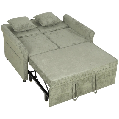 HOMCOM 2-Seater Sofa Bed Chenille Pull-Out Adjustable Light Green