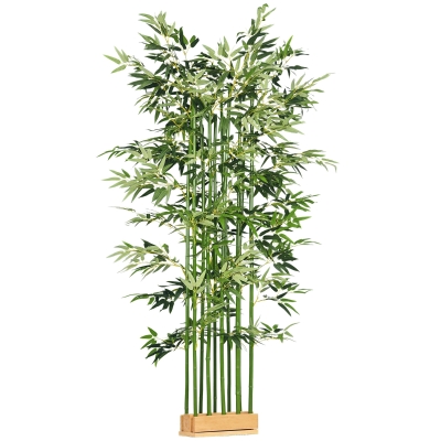 HOMCOM Planta Artificial em Vaso de Madeira de Pinho 180cm Bambu Artificial com 1640 Folhas Realistas 35x10x180 cm Verde