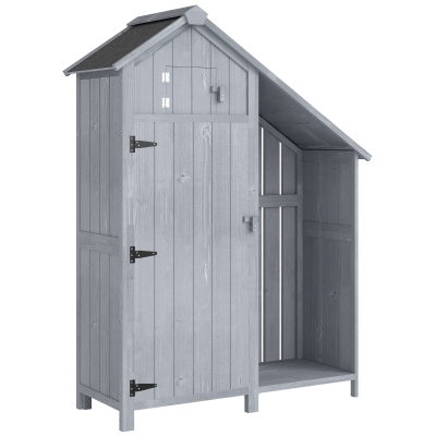 Outsunny Gartenschrank Holz Outdoor wetterfest Geräteschuppen mit Asphaltdach Einlegeboden 129 x 51,5 x 180 cm Grau