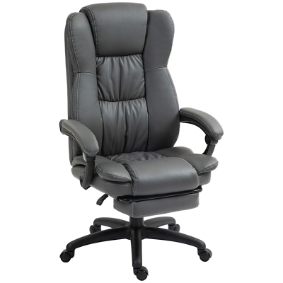 Vinsetto Verstellbarer Drehstuhl mit Fußstütze, Kopfstütze, Massagefunktion, Kunstleder, 68,5x68,5x113-121cm, Dunkelgrau