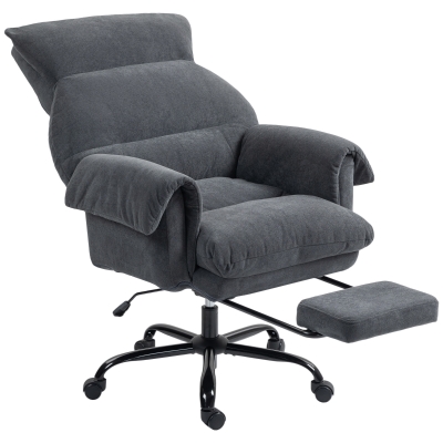 HOMCOM Cadeira de Secretária com Apoio para os Pés Encosto Reclinável e Acolchoada Espesso 80x80x106-114 cm Cinzento