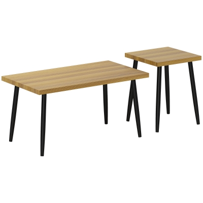 HOMCOM 2er-Set Kaffeetische, Großer und kleiner Tisch mit Metallrahmen und Holzplatte, Flexible Couchtische, Naturholz