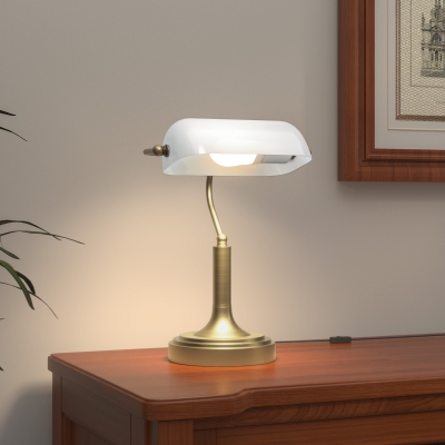 HOMCOM Candeeiro de Mesa Banqueiro Candeeiro de Mesa Vintage E27 com Ecrã Orientável a 45° 26,8x22x39,5 cm Branco