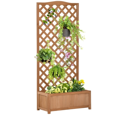 Outsunny Floreira com Treliça de Madeira Caixa de Plantio com Suporte para Plantas Trepadeiras para Cultivo de Plantas Flores Terraço Jardim Exterior 76x36x170cm Marrom
